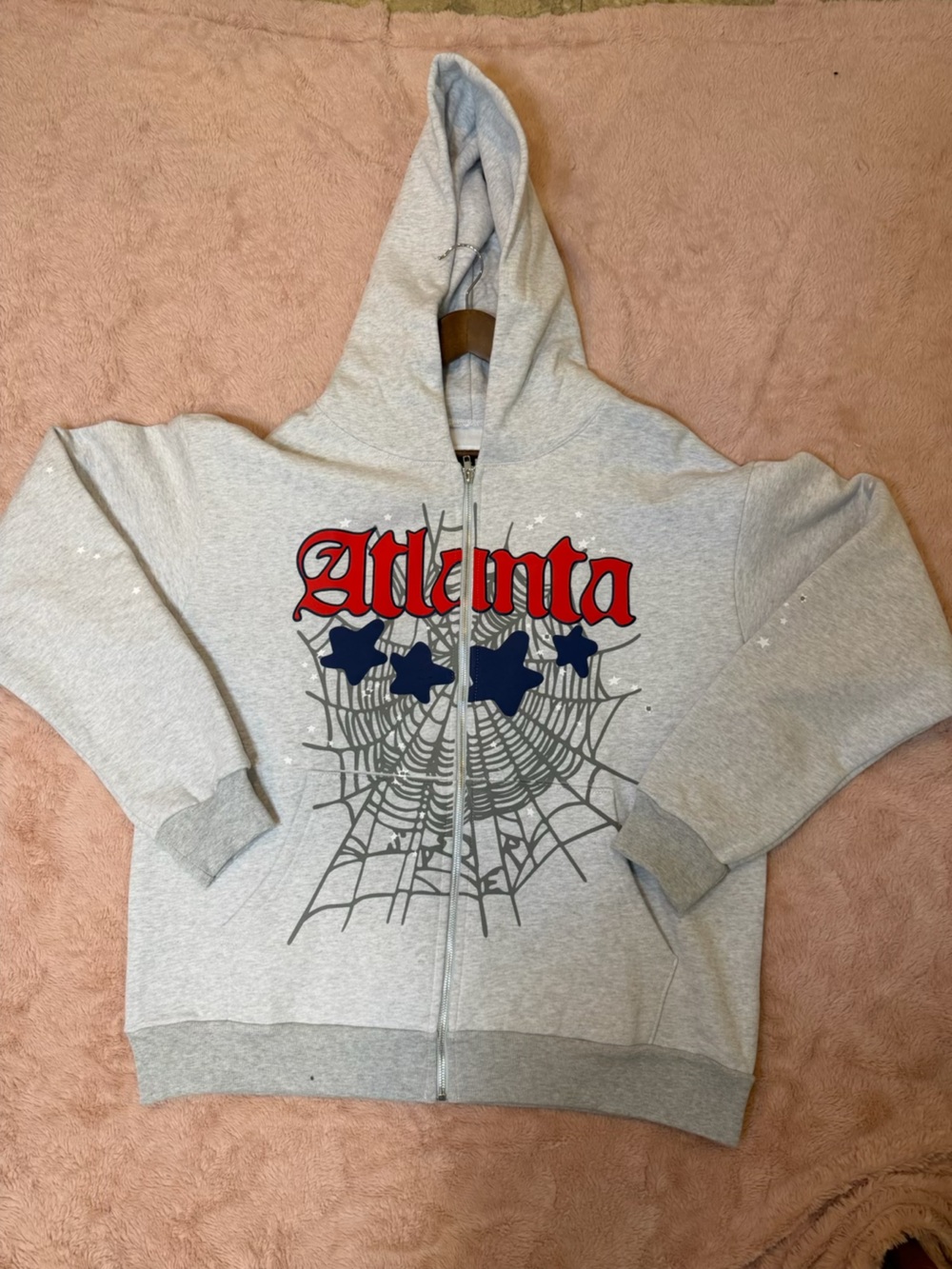Staple Gray Zip Hoodie with Red Atlanta Script and Navy Stars